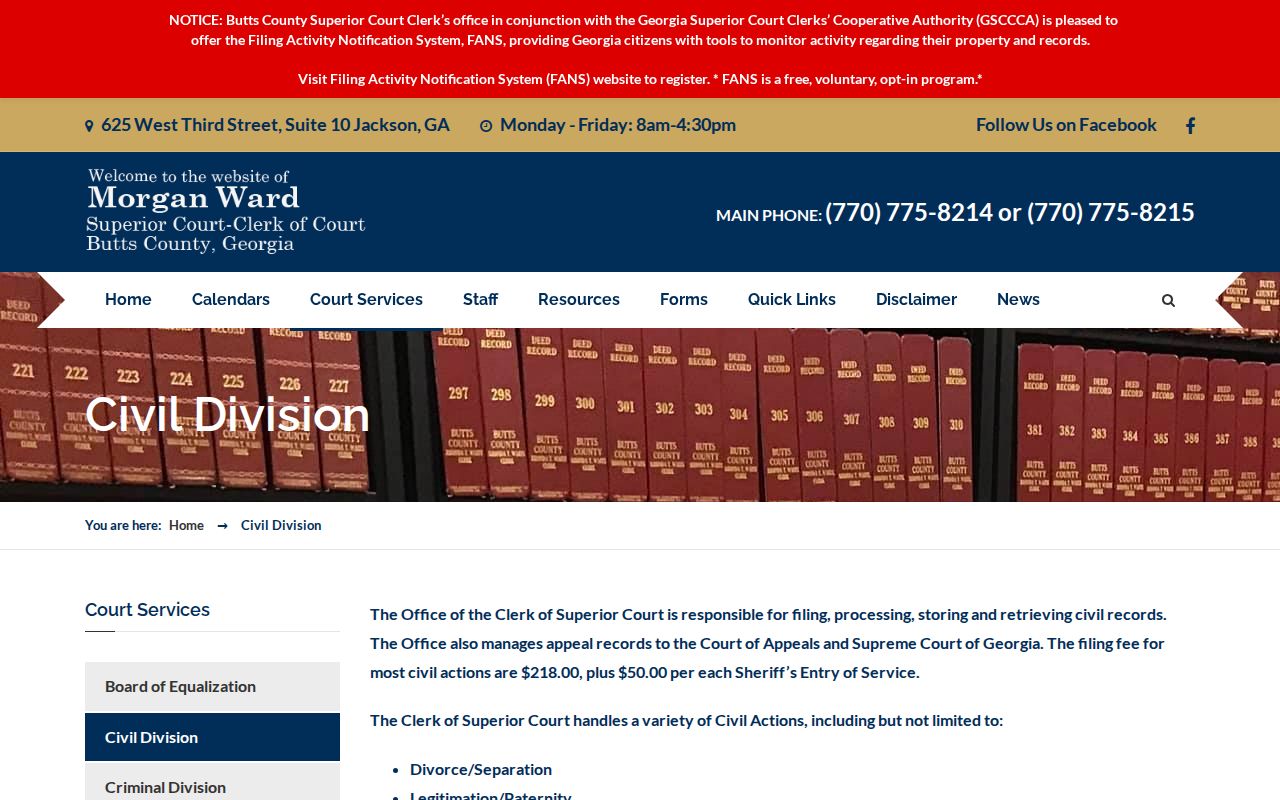 Butts County civil court dockets Civil Division page