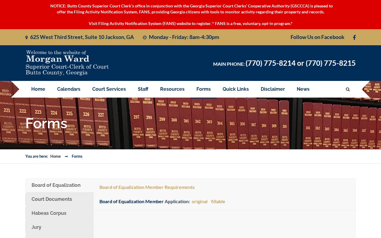 Butts County court records official forms menu