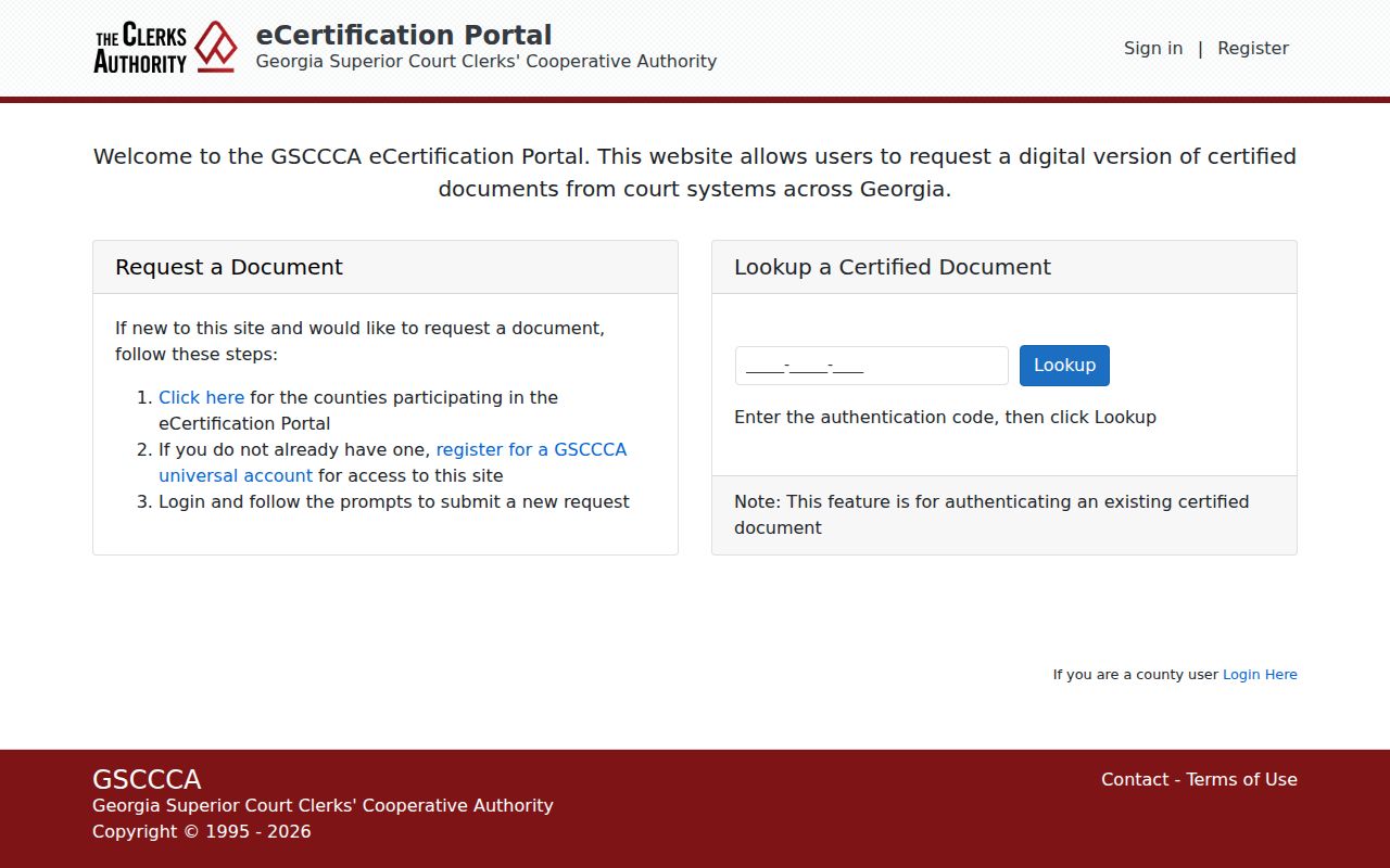 Butts County court record eCertification login and lookup