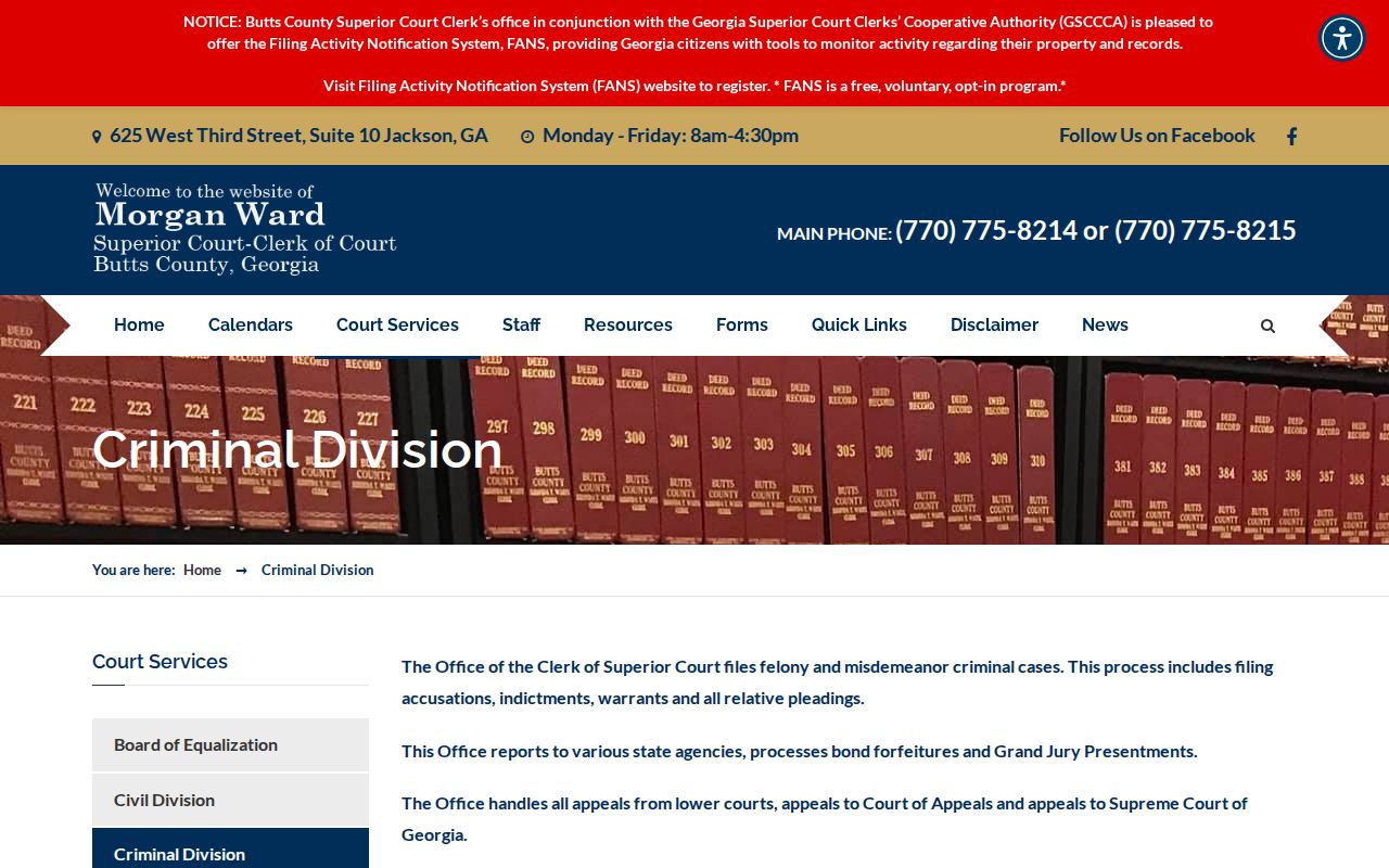 Butts County criminal court dockets Criminal Division page