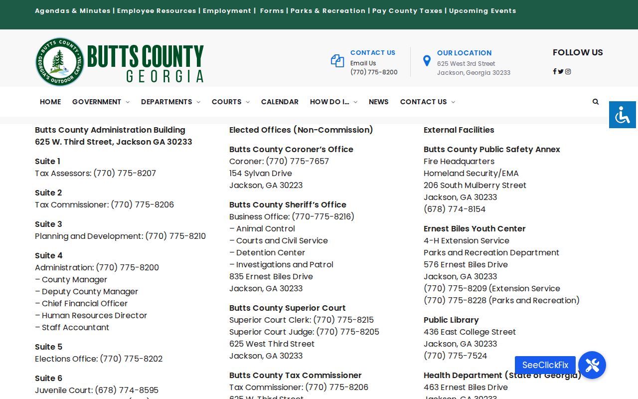 Butts County directory with court office contact details