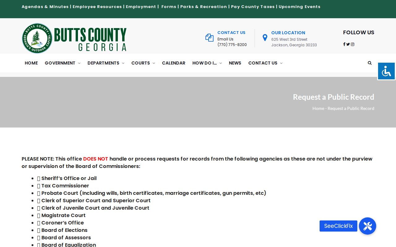 Butts County open records page excluding county court records