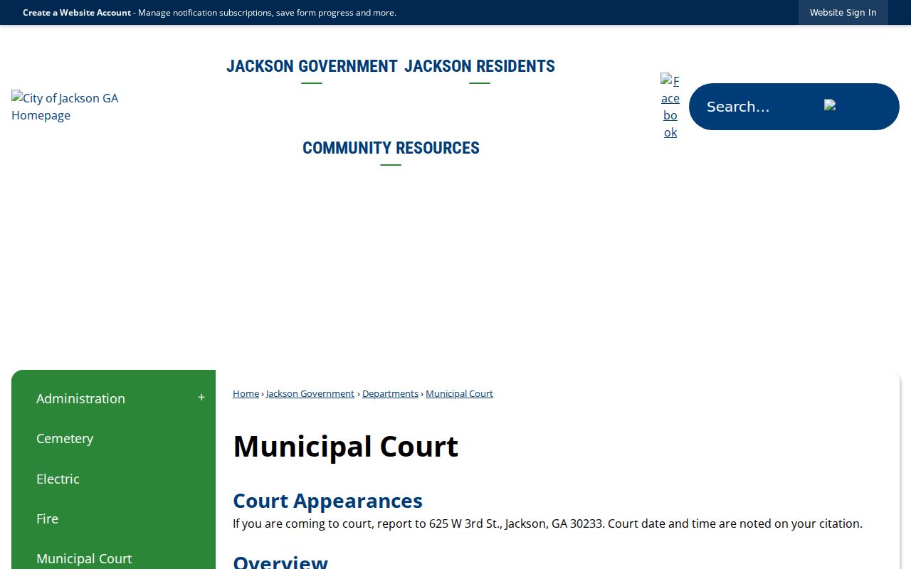 Official Jackson Municipal Court appearance and monthly schedule page