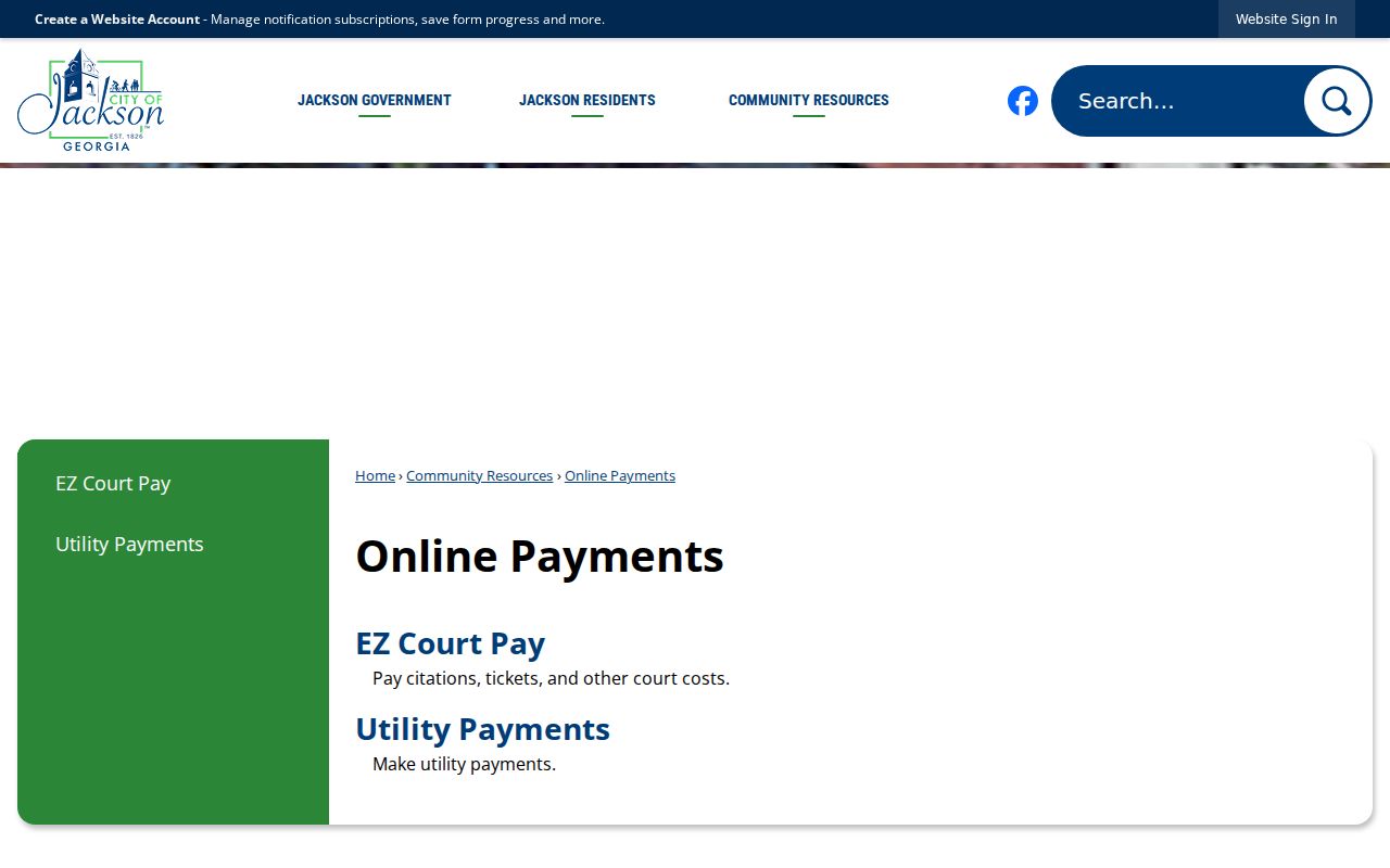 Official Jackson online payments page with court payment access
